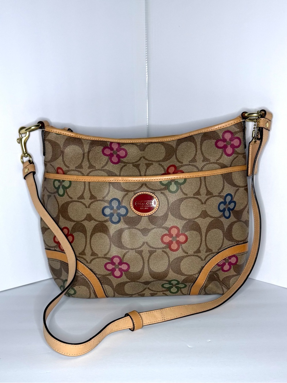 Coach Multicolor Floral Signature Canvas Crossbody in Brown/Tan. F22223
